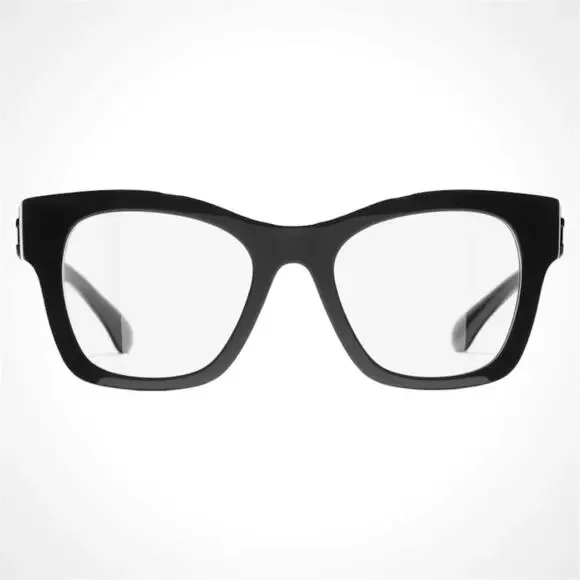 New CHANEL Eyeglasses Black Gold Butterfly Square Acetate Womens - Picture 2 of 5